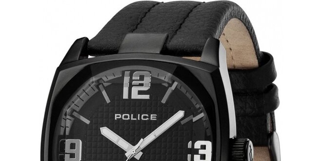 Pánske čierne analógové hodinky s koženým remienkom Police