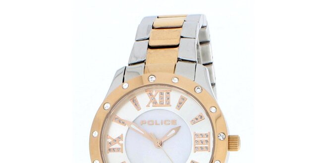 Dámske pozlátené analógové hodinky v zlato-striebornej farbe Police
