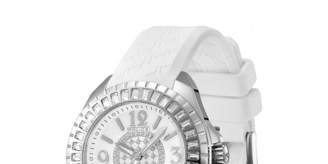 Dámske analógové hodinky s bielym remienkom Police