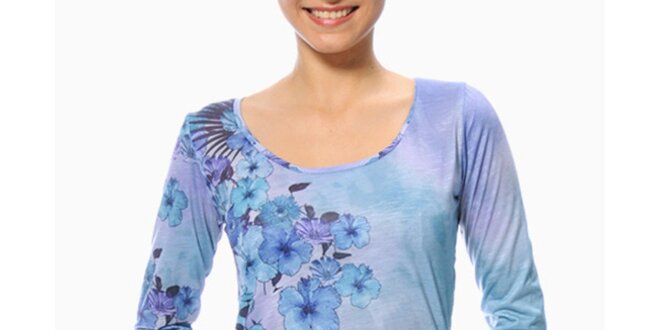Dámske fialovo-modré tričko s kvetinovým rukávom Smash