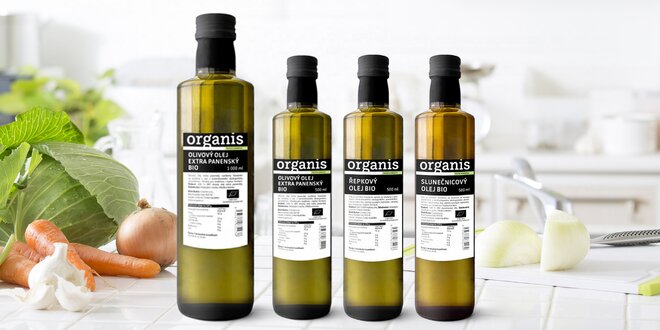 100% bio olivové, slnečnicové a repkové oleje