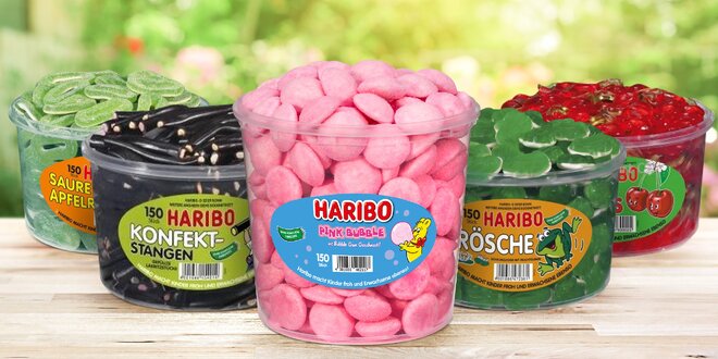 Veľké dózy plné cukríkov Haribo: až do 1500 g!
