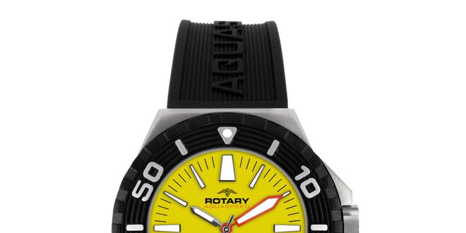 Pánske čierne analogové hodinky so žltým ciferníkom Rotary
