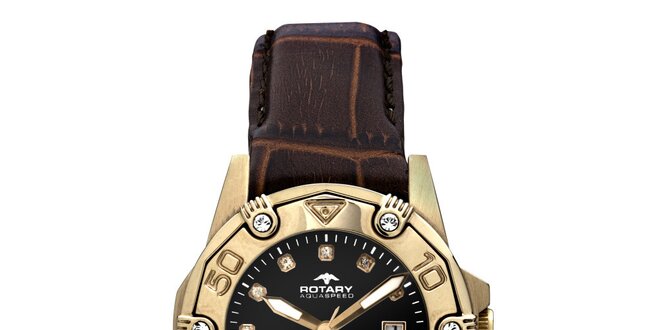 Dámske pozlátené analogové hodinky s koženým remienkom Rotary