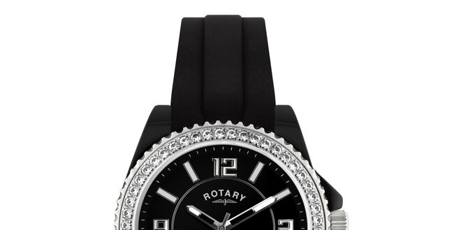 Dámske čierne analogové hodinky s kryštálmi Rotary