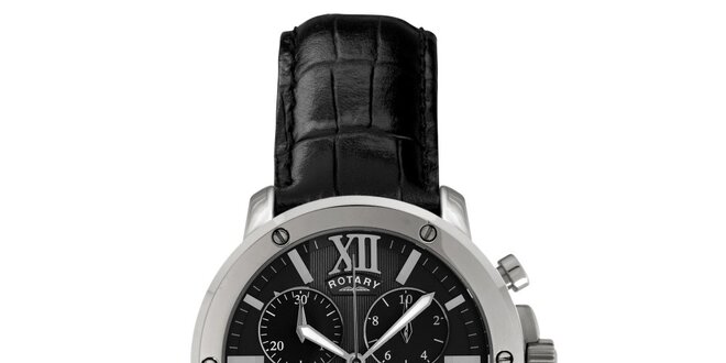 Pánske čierno-strieborné analogové hodinky s chronografom Rotary