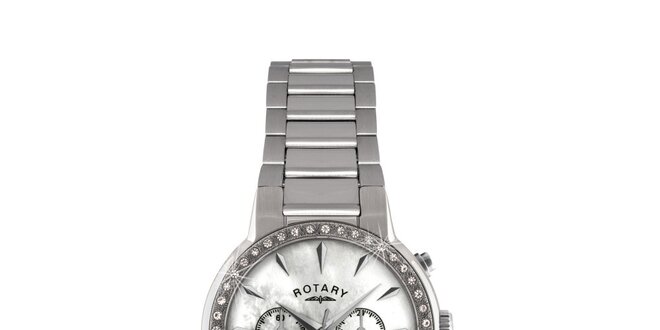 Dámske strieborné guľaté hodinky s chronografom Rotary
