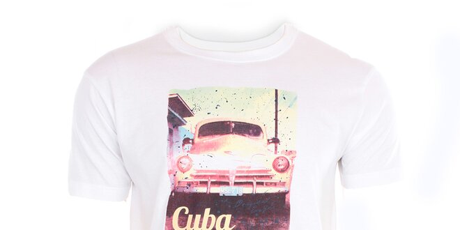 Pánske biele tričko s kubánským motívom Exe Jeans