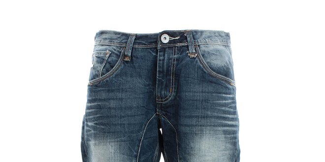 Pánske modré džínsové kraťasy s šisovaním Exe Jeans