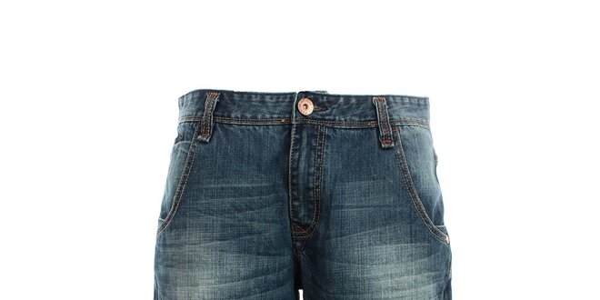 Pánske modré džínsové kraťasy s šisovaním Exe Jeans