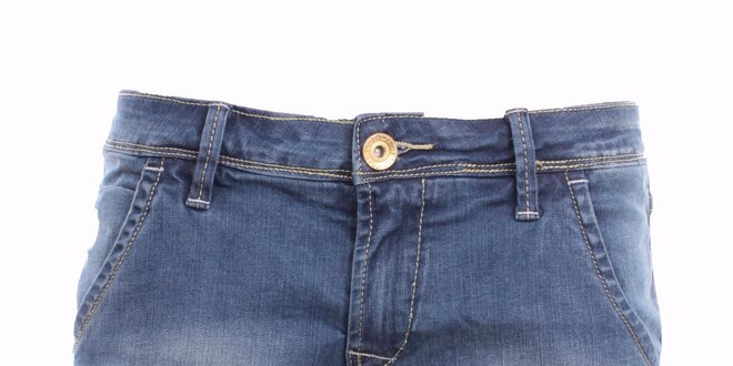 Dámske modré džínsové minikraťasky Exe Jeans s vyhrnutými nohavicami