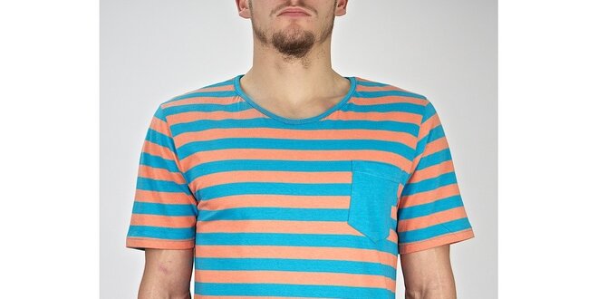 Pánske tyrkysovo-oranžové pruhované tričko Judge&Jury