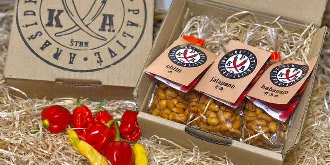 Balíčky pálivých arašidov: chilli, habanero či jalapeño