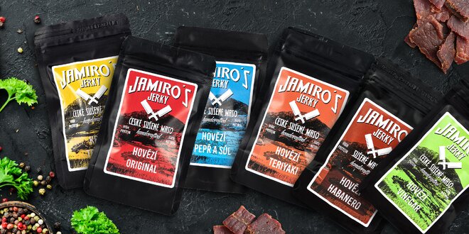 Balíčky kvalitného sušeného Jamiro's Jerky