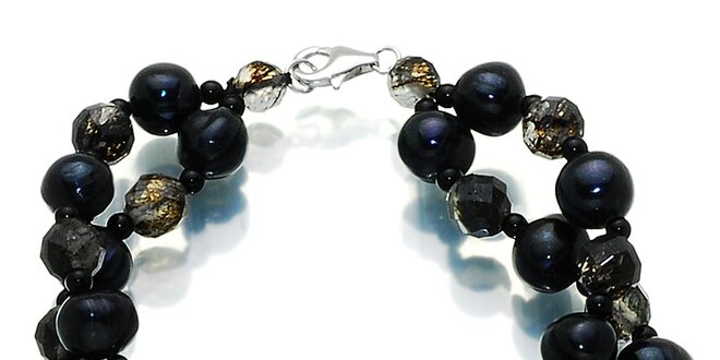 Dámsky tmavý náramok s čiernymi perlami a polodrahokamami Orchira