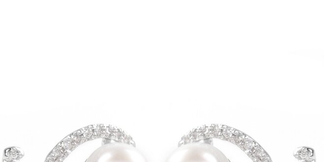Strieborné perlové náušnice so zirkónmi Orchira