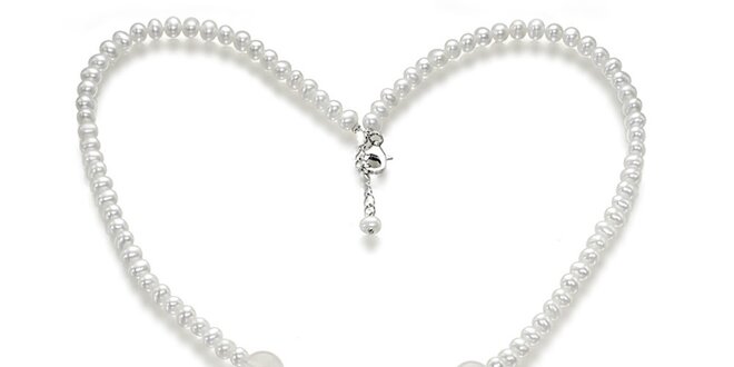 Dámsky zdobený náhrdelník s bielymi perlami a ruženínmi Orchira