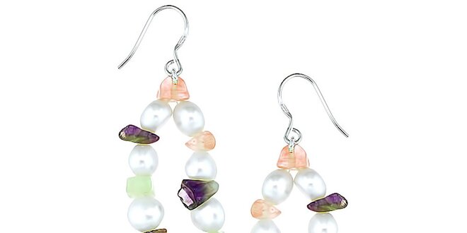 Visiace dámské perlové náušnice Orchira s farebnými kamienkami