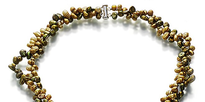 Perlový náhrdelník Orchira so zelenými a bronzovými perlami s veľkým jaspisovým príveskom