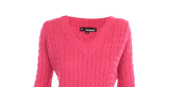 Dámsky ružový sveter s véčkovým výstrihom Exe Jeans