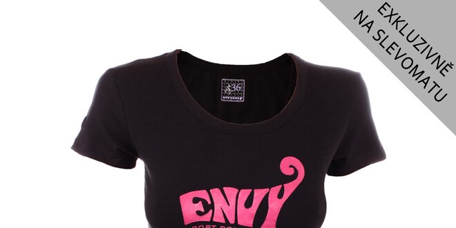 Dámske čierne tričko s ružovou potlačou Envy