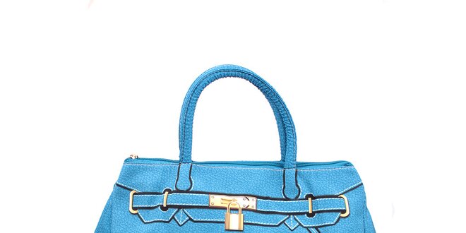 Dámska modrá kabelka s potlačou zlatého zámčeku London Fashion