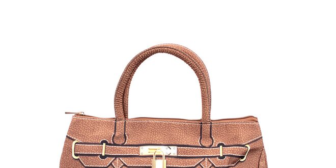 Dámska hnedá kabelka s potlačou zlatého zámčeku London Fashion