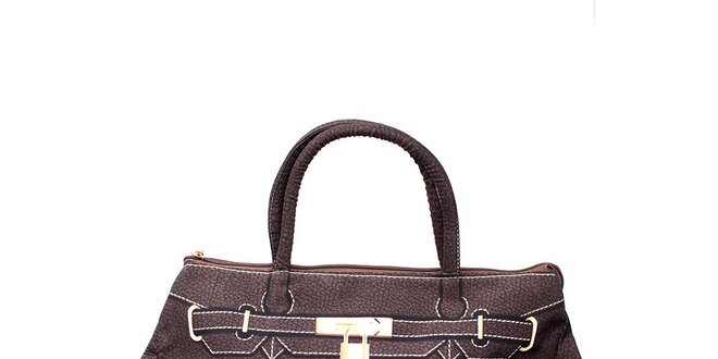 Dámska tmavo hnedá kabelka s potlačou zlatého zámčeku London Fashion