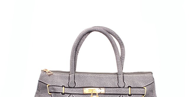 Dámska šedá kabelka s potlačou zlatého zámčeku London Fashion