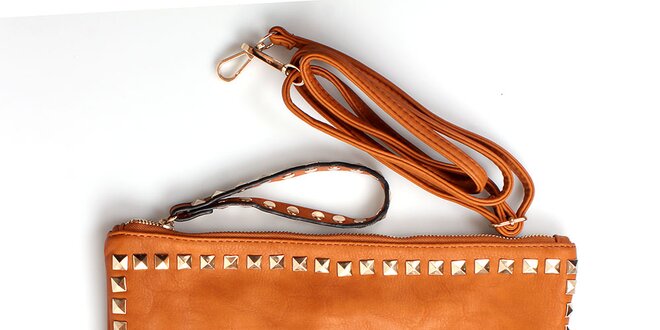 Dámska oranžovo-hnedá kabelka London Fashion so štvorhrannými cvočkami