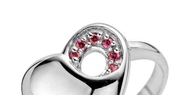 Strieborný srdiečkový prsteň s ružovými kamienkami Orphelia