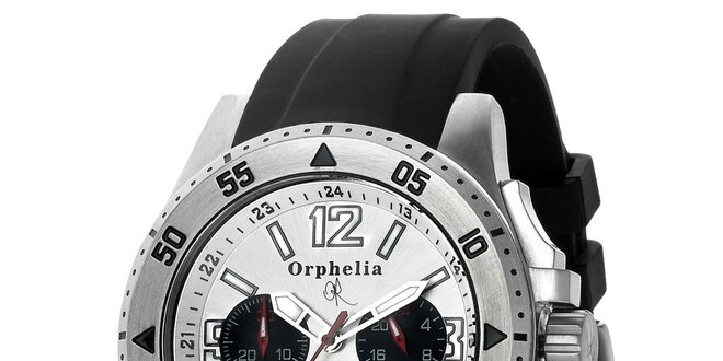 Pánske športovo-elegantné oceľové hodinky s čiernym remienkom Orphelia v striebornej farbe