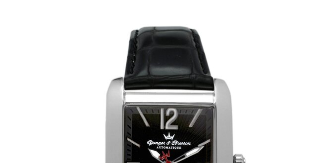 Pánske oceľové hodinky s čiernym koženým remienkom Yonger & Bresson
