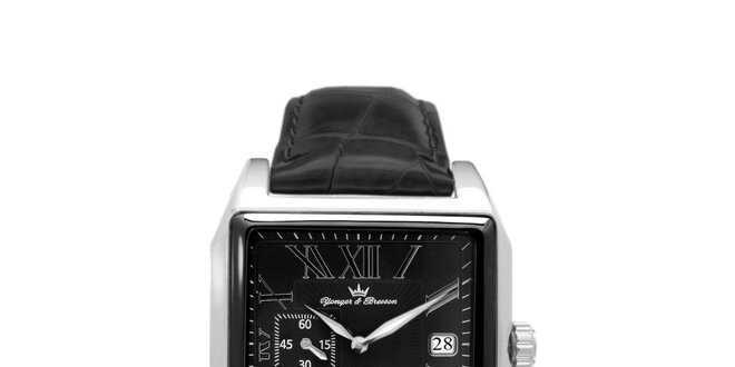 Pánske oceľové štvorcové hodinky Yonger & Bresson s koženým remienkom