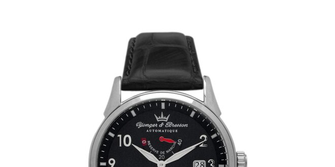 Pánske čierne hodinky Yonger & Bresson s koženým remienkom