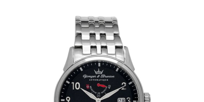 Pánske oceľové hodinky Yonger & Bresson s guľatým čiernym ciferníkom