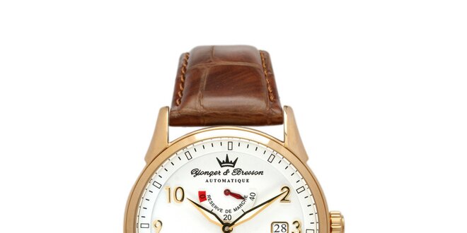 Pánske oceľové zlaté hodinky Yonger & Bresson s guľatým bielym ciferníkom