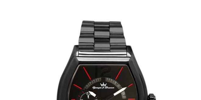 Pánske čierne oceľové hodinky s červenými detailmi Yonger & Bresson