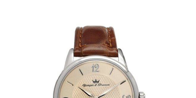 Pánske hodinky Yonger & Bresson s guľatým béžovým ciferníkom