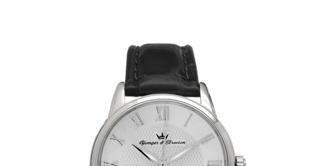Pánske hodinky s guľatým strieborným ciferníkom Yonger & Bresson