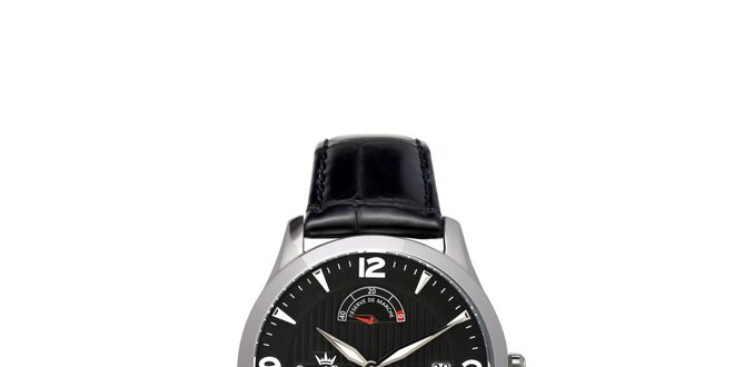 Pánske čierne hodinky Yonger & Bresson s koženým remienkom s oceľovým púzdrom