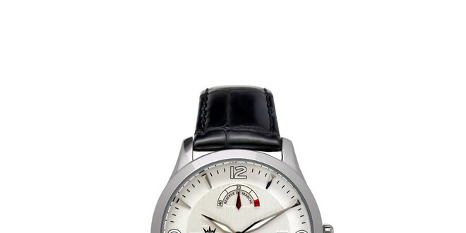 Pánske multifunkčné strieborné oceľové hodinky Yonger & Bresson s čiernym remienkom