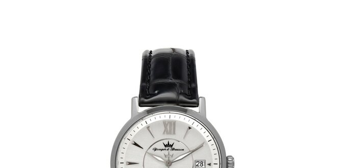 Pánske strieborné oceľové hodinky Yonger & Bresson so šedým ciferníkom
