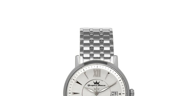 Pánske strieborné oceľové hodinky Yonger & Bresson s kovovým remienkom