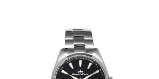 Pánske strieborné oceľové hodinky Yonger & Bresson s čiernym ciferníkom