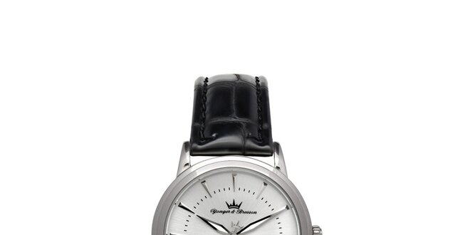 Pánske guľaté strieborné hodinky Yonger & Bresson s kovovým remienkom
