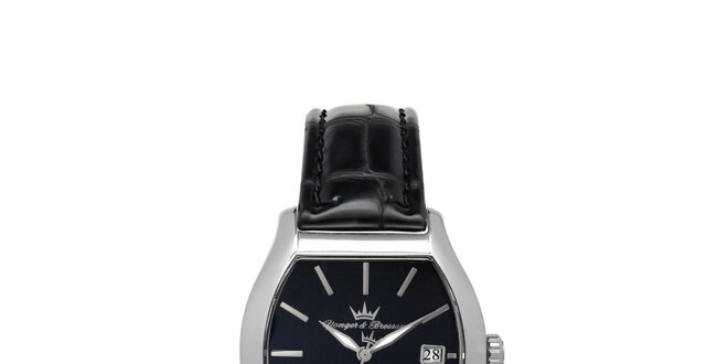 Pánske zaoblené analogové hodinky Yonger & Bresson s čiernym ciferníkom