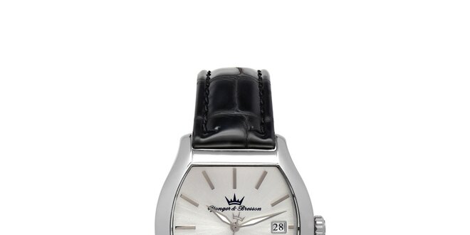 Pánske zaoblené analogové hodinky Yonger & Bresson s bielym ciferníkom