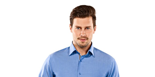 Pánska modrá regular-fit košeľa s hnedým detailom Vincenzo Boretti