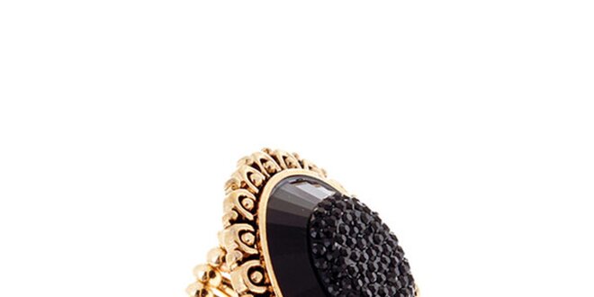 Dámsky zlato zafarbený prsteň s čiernym kameňom Majique